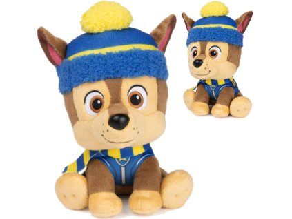 Tlapková Patrola Chase plyšák, zimní s čepicí a šálou, měkký plyšák 18 cm, Gund Spin Master