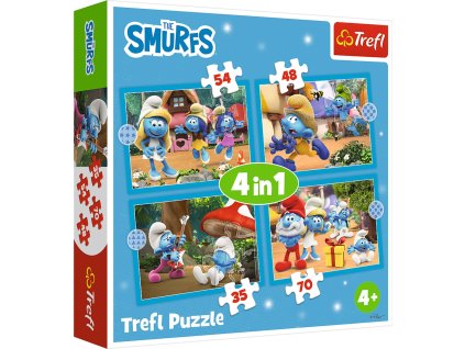 Trefl Puzzle 4v1 Vesnice šmoulůThe Smurfs barevná skládačka pro nejmenší (4+)