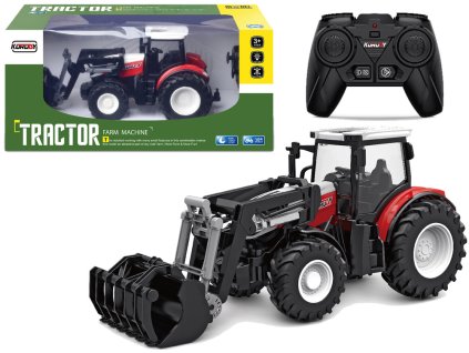 Červený dálkově ovládaný traktor 2,4G pohyblivý kbelík 1:24