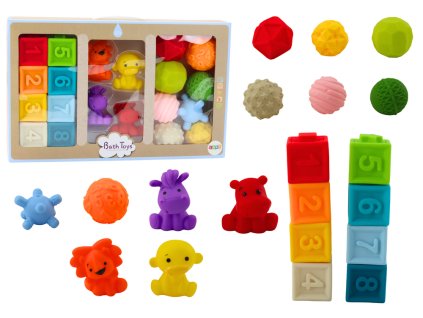 Měkké vzdělávací bloky do koupele, 20 ks, zvířátka a tvary