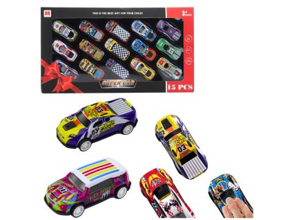 Sada autíček s pohonem, barevná, 15 ks