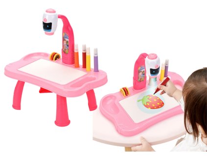 Mini projektor robot - stůl 2v1, příslušenství růžové