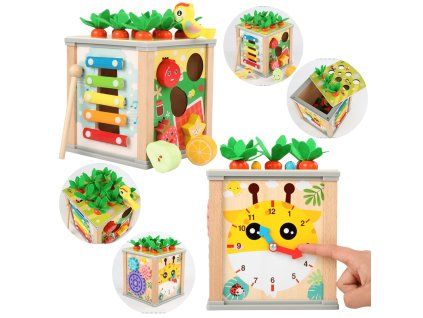 Dřevěná vzdělávací kostka – třídič 5v1, puzzle, kostky