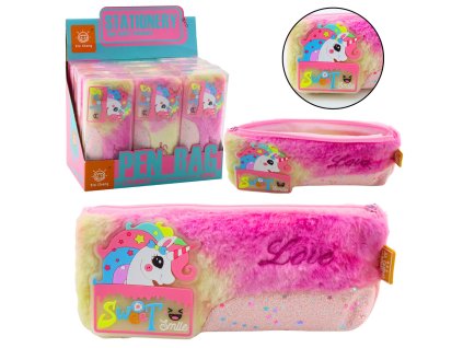 Plyšový penál s jednorožcem, třpytivé růžové prvky jednorožce