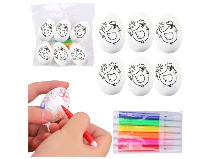 Velikonoční polystyrenová vejce – na malování, fixy, slepice, 6 ks