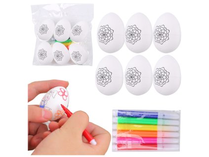 Velikonoční polystyrenová vejce – na malování, fixy, květinový vzor B, 6 ks