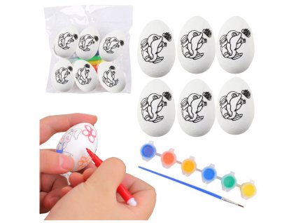 Velikonoční vajíčka polystyrenová na malování, barvy, vzor zajíc, 6 ks