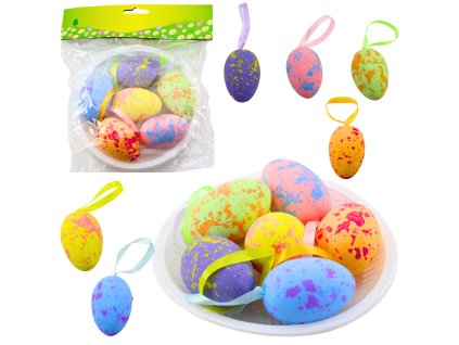 Velikonoční dekorace – závěsná vejce s poutkem, barevná, 6 ks
