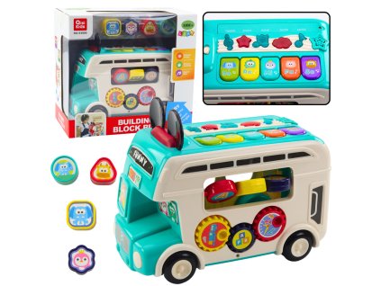 Interaktivní vzdělávací autobus třídič tvarů, světla, zvuky, tyrkysový