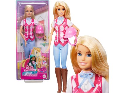 Panenka Barbie v jezdeckém oblečení s růžovou přilbou Jockey