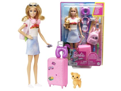 Barbie Malibu na cestách Cestovní sada s panenkou a štěňátkem HJY18