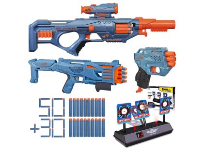 Nerf Elite 2.0 Ultimate Blaster Pack Sada 3 Blasterů + Elektronický Terč 3 Cíle + 80 šipek F5402