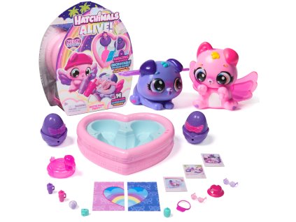 Hatchimals Alive! Neon Rainbow Bestie Bazénová Párty bazén + 2 figurky ve vajíčku + 14 doplňků