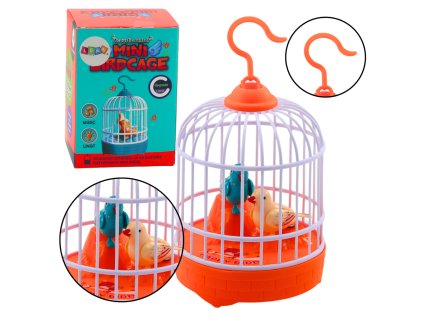 Ptačí klec na baterie, světla a zvuky, oranžová