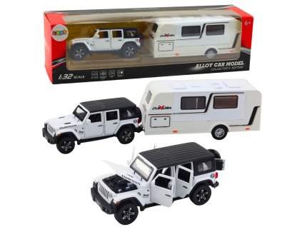 Sada Auto Off-road Karavan Kovový Pohon Světla Zvuky Bílý 1:32