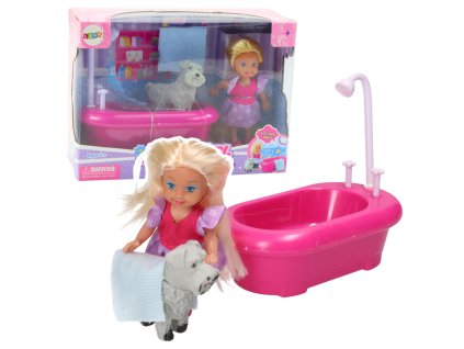 Mini sada s panenkou Vana a Bílý pes Růžová