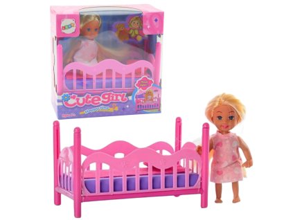 Mini panenka v pyžamu Sada Růžová postel