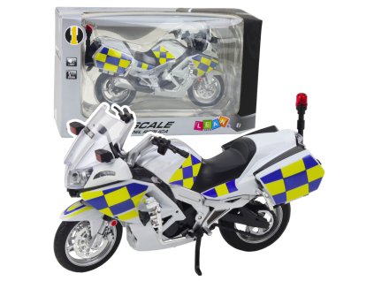 Policejní motorka Kovová Světla Zvuky Bílá 1:12