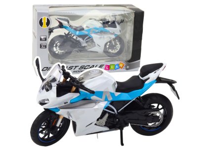 Sportovní motorka kovová světla zvuky bílá modrá 1:12