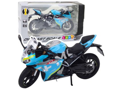 Sportovní motorka kovová světla zvuky modrá 1:12