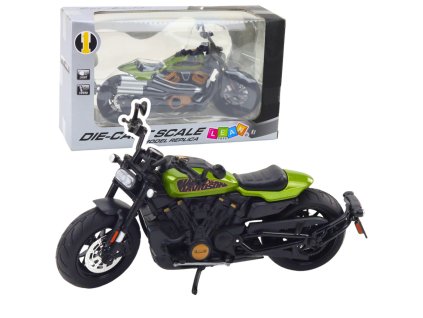 Motorka Chopper Kovová Světla Zvuky Černá Zelené prvky 1:12