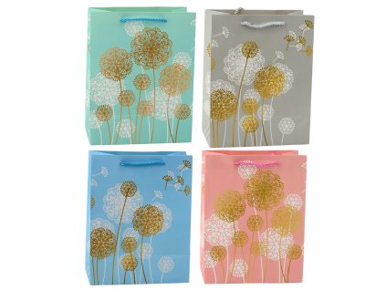 Dárková taška – pampelišky, zlaté prvky, 23 x 18 x 10,5 cm