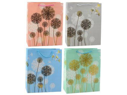 Dárková taška – pampelišky, zlaté prvky, 32 x 26 x 12 cm
