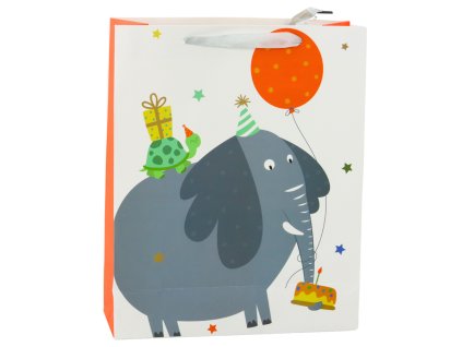 Dárková papírová taška – slon k narozeninám, 32 x 26 x 12 cm