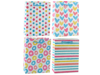 Dárková taška Srdce Hvězdy Puntíky Pruhy Barevná 23 x 18 x 10,5 cm
