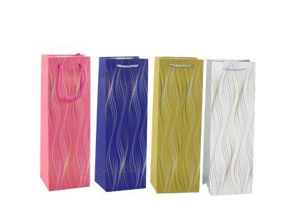 Dárková taška na láhev, třpytivé vlny, 35 x 12 x 9 cm