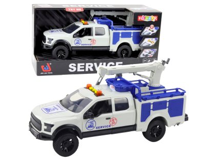 Servisní Auto s Jeřábem Světla Zvuky Bílé 1:12