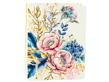 Dárková taška Květiny Zlaté prvky 23 x 18 x 10 cm