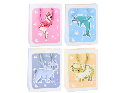Dárková taška – 3D zvířátka, pastelová, 23 x 18 x 10 cm