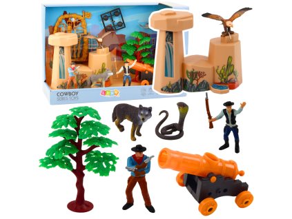 Kovbojská sada – figurky, divoký západ, loď, dělo