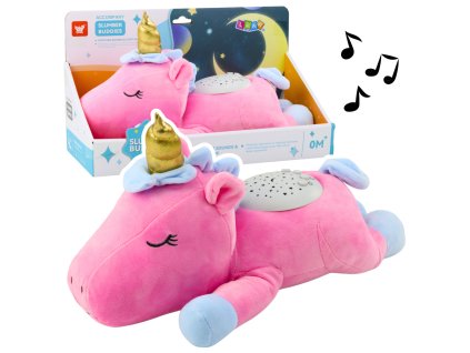 Plyšový jednorožec Spící plyšová hračka Projektor Zvuk Šum Růžová