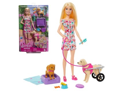 Sada kočárku pro panenku Barbie a psa HTK37