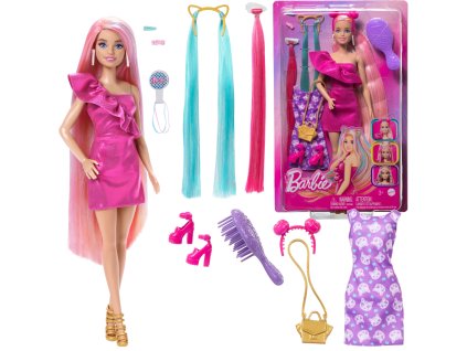 Panenka Barbie sada s barevnými vlasy Fun&Fancy Hra s vlasy oblečky + doplňky