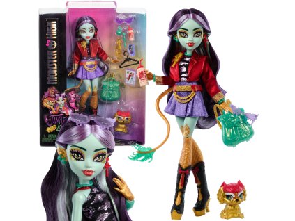 Monster High – Jinafire Long, velká panenka drak + mazlíček Cloudy (Yun Yun), 27 cm + doplňky