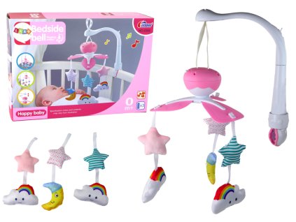 Kolotoč nad postýlku na baterie univerzální klip plyšové přívěsky růžový