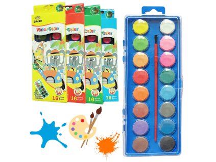 Sada akvarelových školních barev 16 barev s štětcem