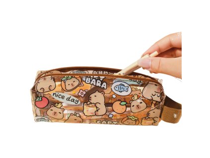 Malý školní penál sada kapybara průhledný 19 cm