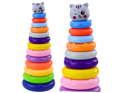 Barevná věž pyramida Koťátko šedé 13 koleček 41 x 15,5 x 15,5 cm