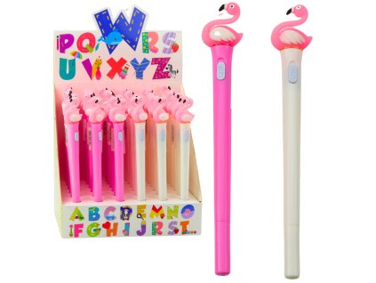 Svítící kuličkové pero plameňák růžové modrý inkoust 0,7 mm mix