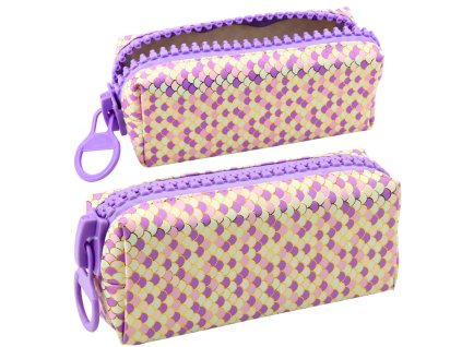 Školní penál Organizér Vzor mořské panny Velký zip Fialový 21x8cm