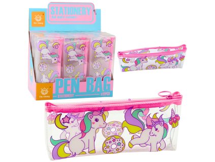 Školní penál transparentní donut jednorožci 20 x 8,5 x 4 cm
