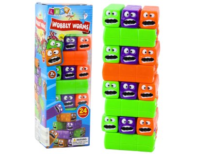 Dovednostní hra věž 24 kostek s usměvavými obličeji barevná