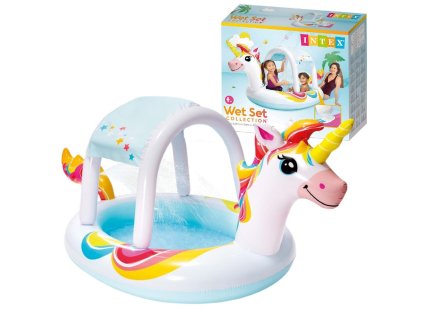 Intex Nafukovací bazén Jednorožec s odnímatelnou stříškou a postřikovačem 254 x 132 x 109 cm 58435