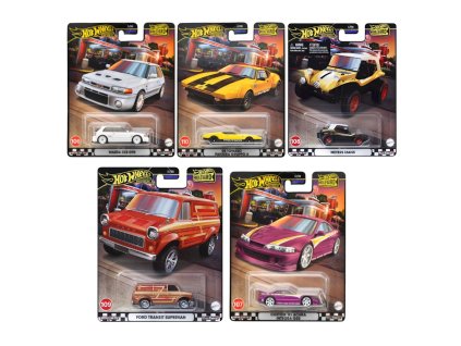 Hot Wheels Boulevard Sada 5 aut Ford Transit Supervan, Meyers Manx, Custom '01 Acura Integra GSR, Custom De Tomaso Pantera Gruppo 4, Mazda 323 GTR