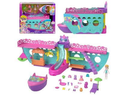Mattel Polly Pocket Unicorn Dream Cruise Přenosná Loď HWP26