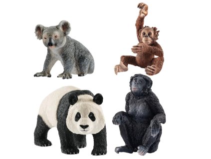 Schleich Sada Koala Australský + Trpasličí šimpanz + Mladý orangutan + Panda velká